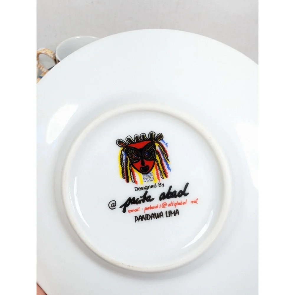 Pacita Abad Espresso Set‎ Mini Cup Mug Saucer Porcelain RARE Wayang Pandawa Lima
